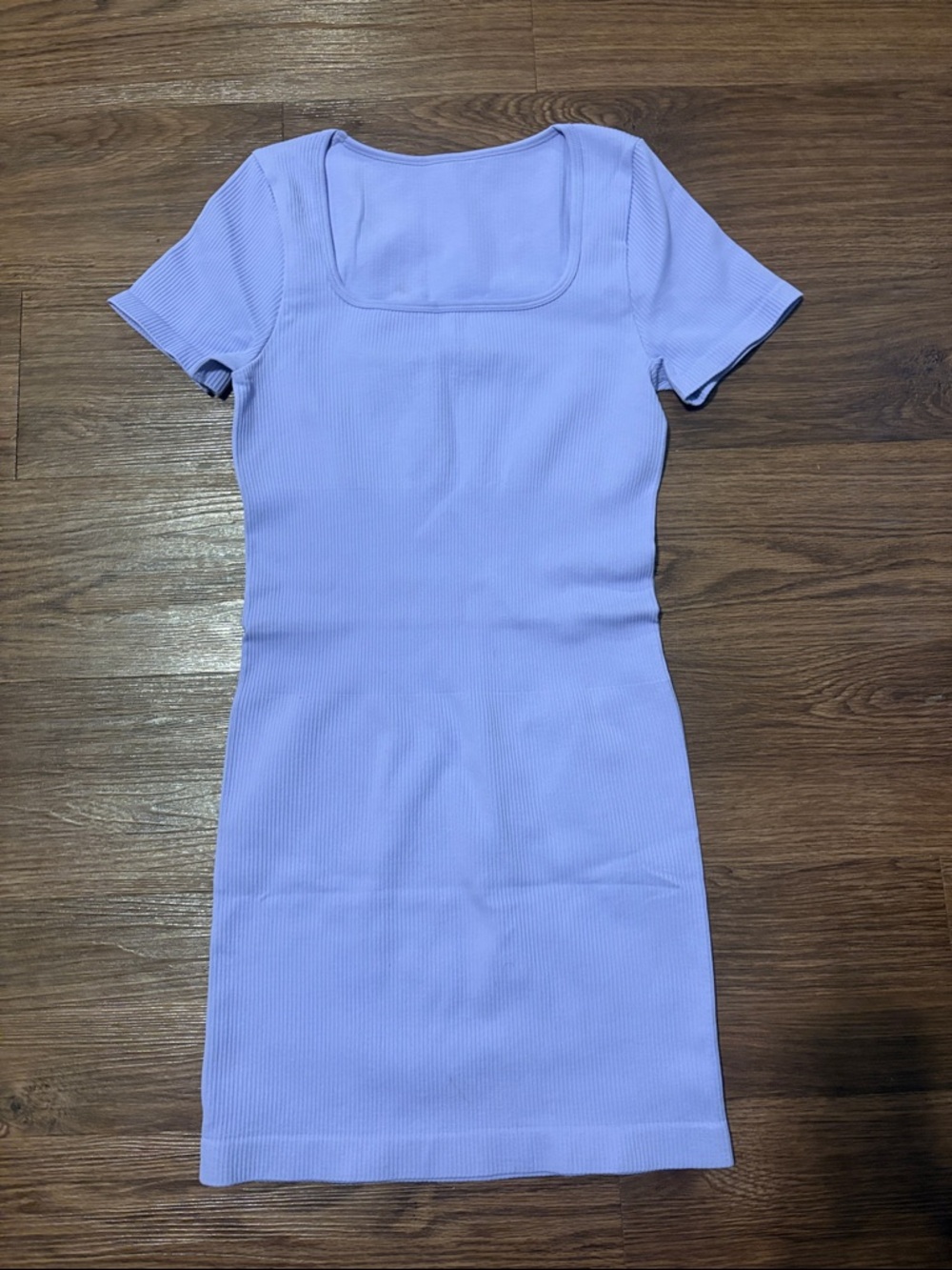 Classic Ribbed Square-Neck Dress in Lavender